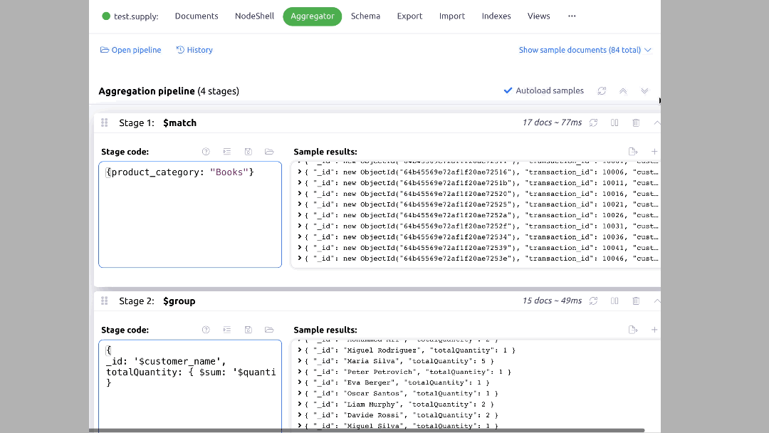 Aggregation pipeline