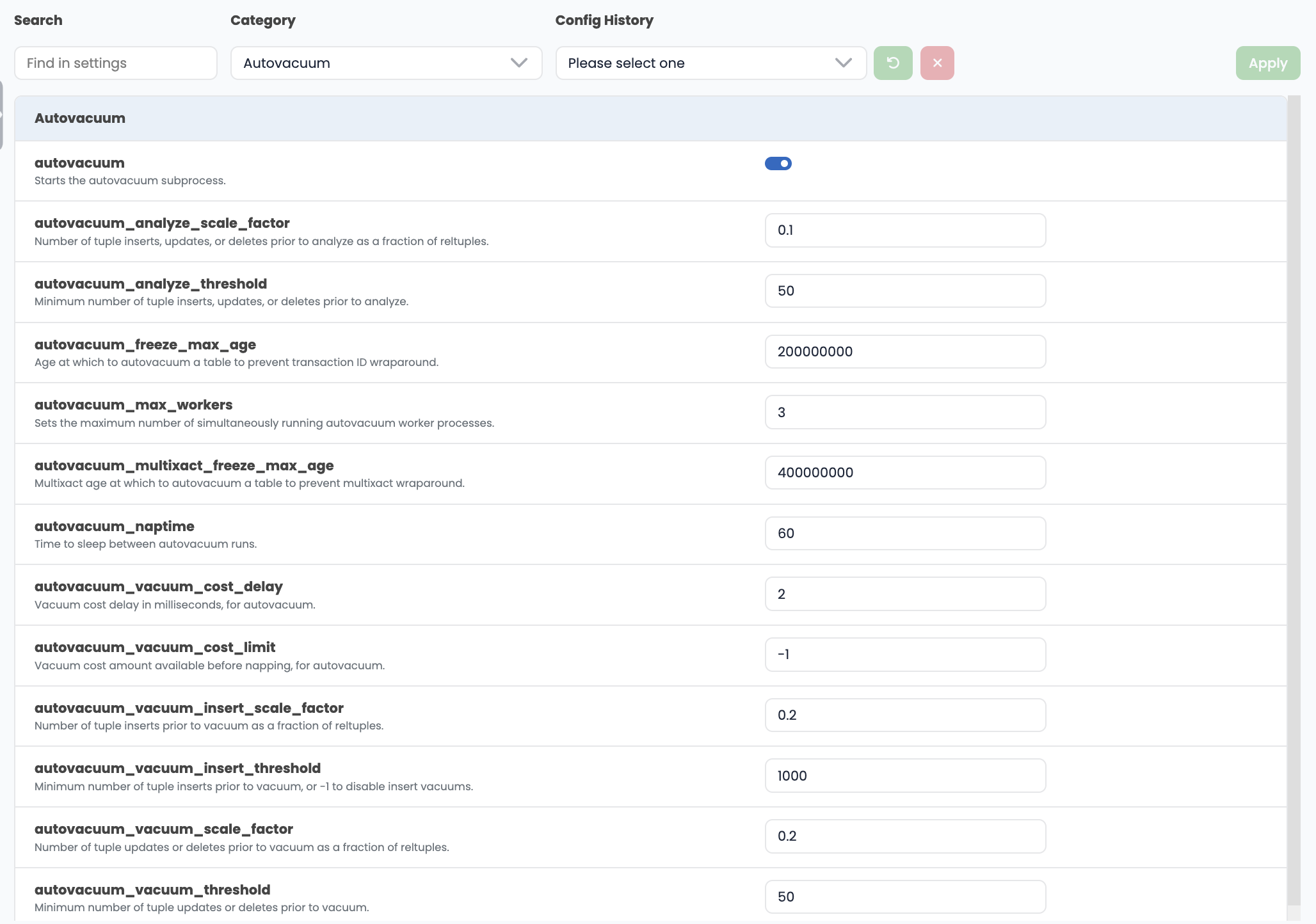 Server configuration UI